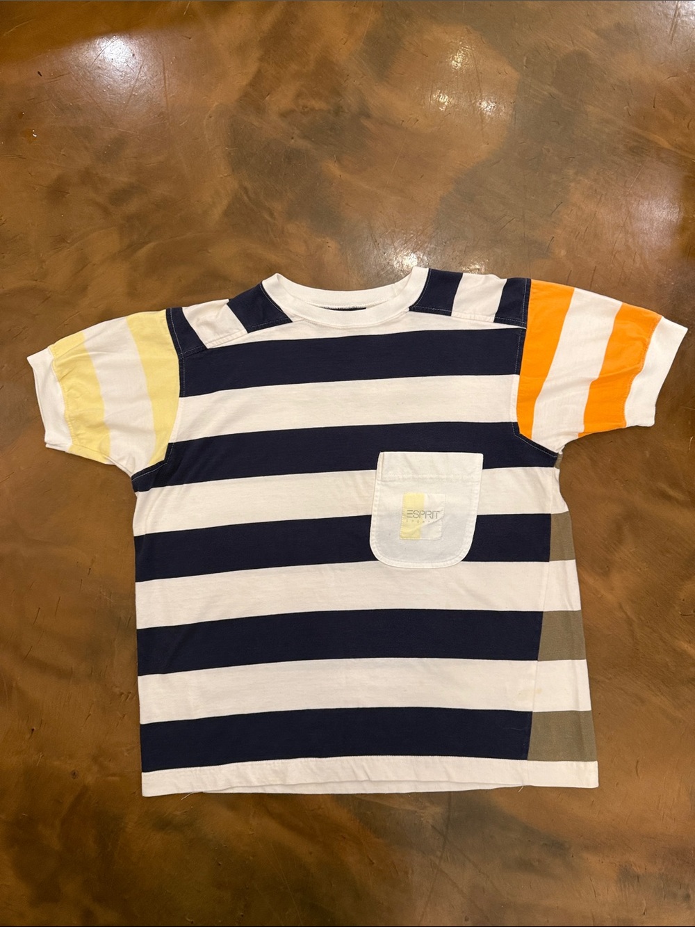 Esprit Navy, White & Orange Striped Pocket Tee